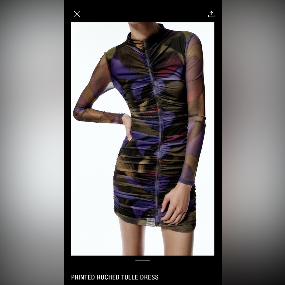 Printed Ruched Tulle Dress
